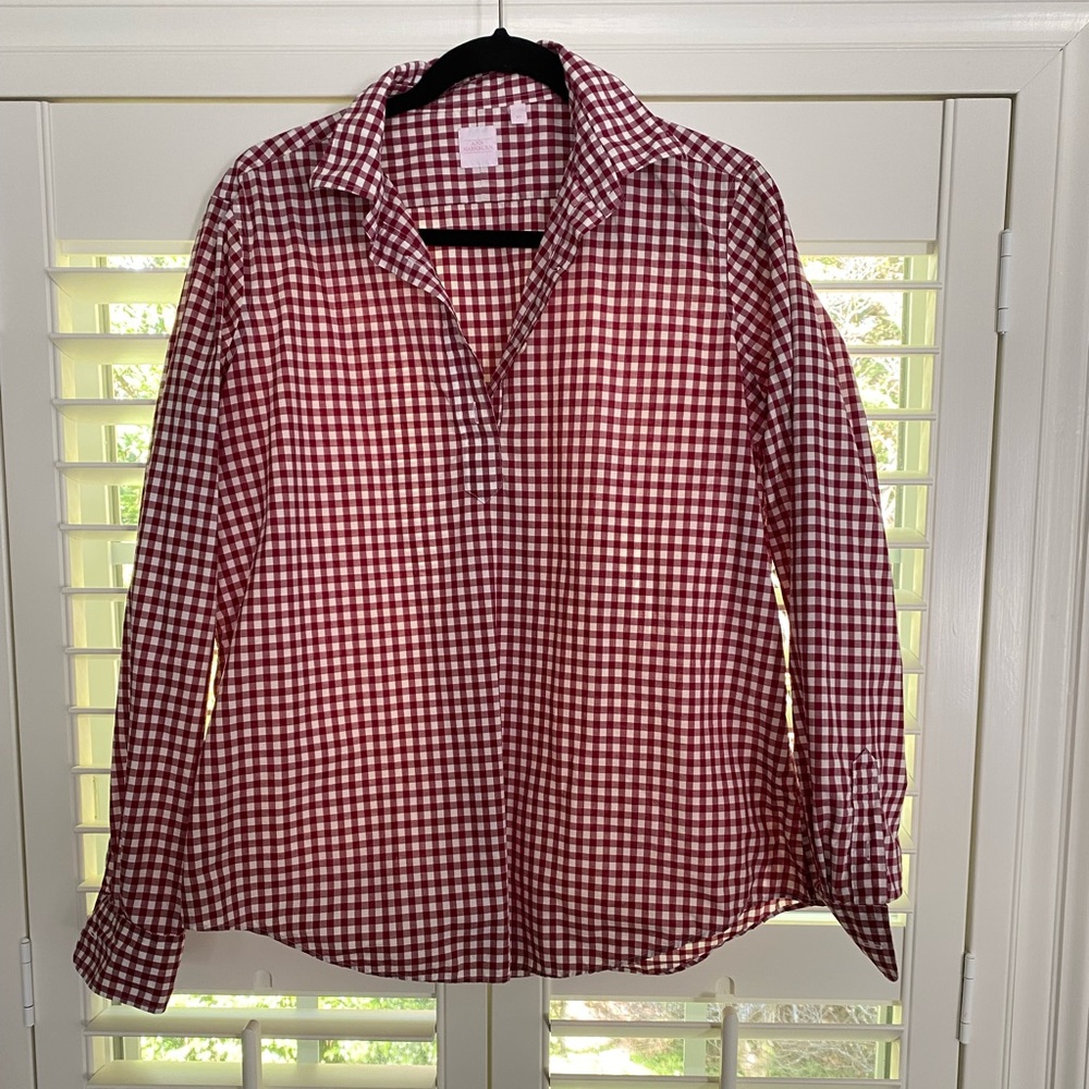 EUC Ann Mashburn Red Gingham Popover Shirt